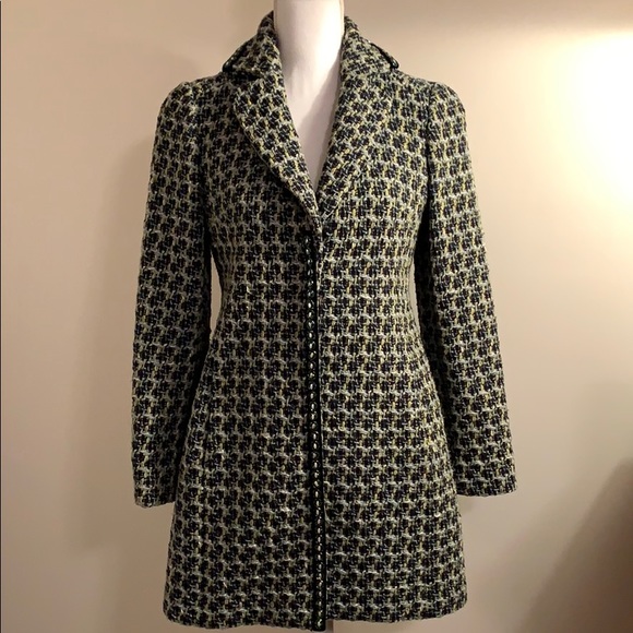 Nine West Green Houndstooth Beaded Trench PP